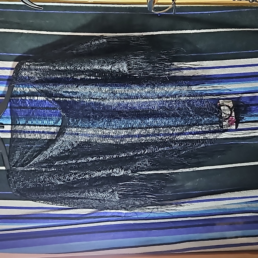 Poncho - Lace With Fringe - Black nwt
